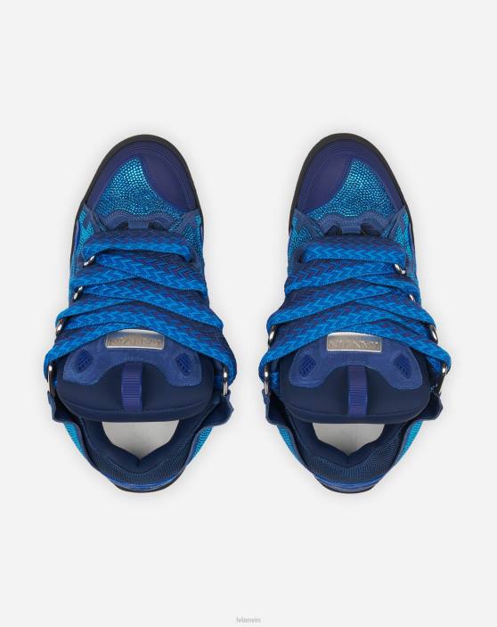 Lanvin vīriešiem apmales ādas un rhinestone kedas 40LF402 kurpes majorelle zila