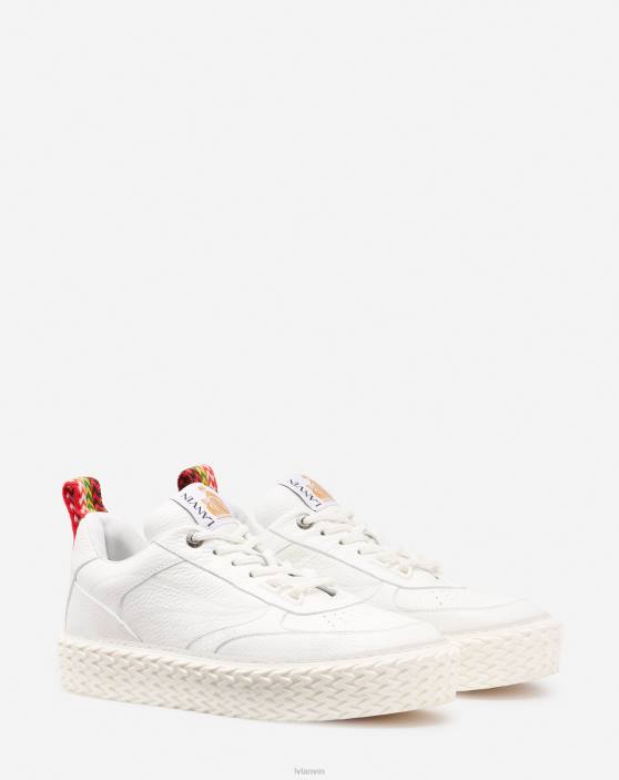 Lanvin vīriešiem curbies čības ar zemu augšdaļu no graudainas ādas 40LF436 kurpes balts