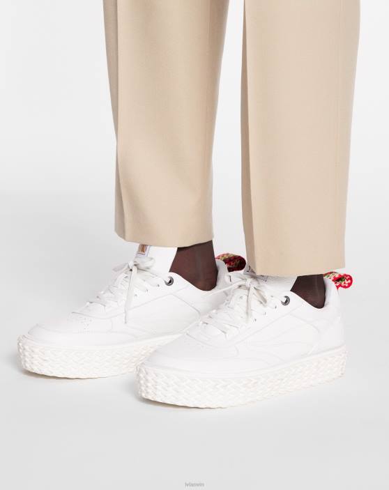 Lanvin vīriešiem curbies čības ar zemu augšdaļu no graudainas ādas 40LF436 kurpes balts