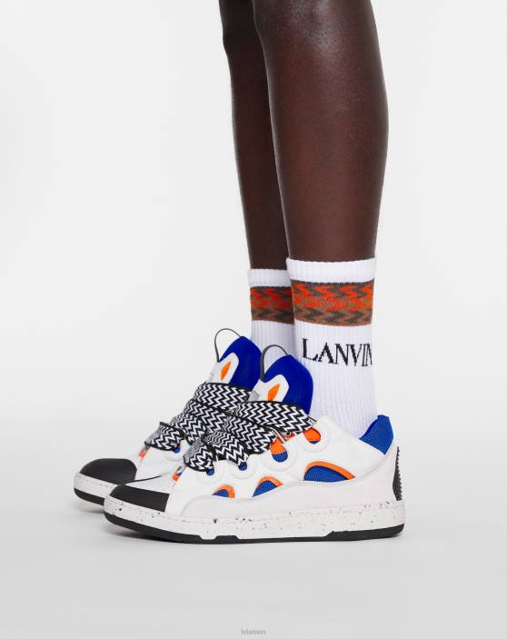 Lanvin vīriešiem ādas apmales kedas 40LF392 kurpes zils/oranžs