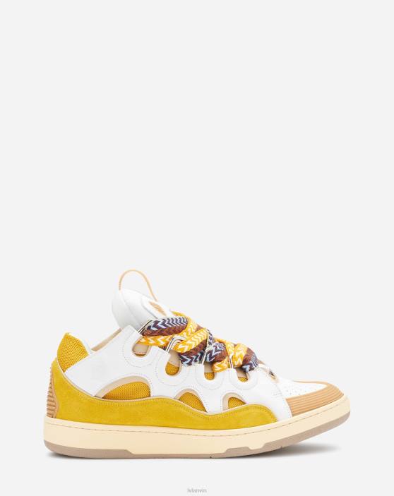 Lanvin vīriešiem ādas apmales kedas 40LF399 kurpes balts/dzeltens