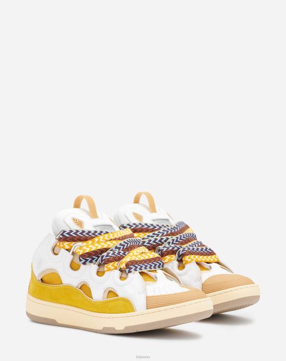 Lanvin vīriešiem ādas apmales kedas 40LF399 kurpes balts/dzeltens