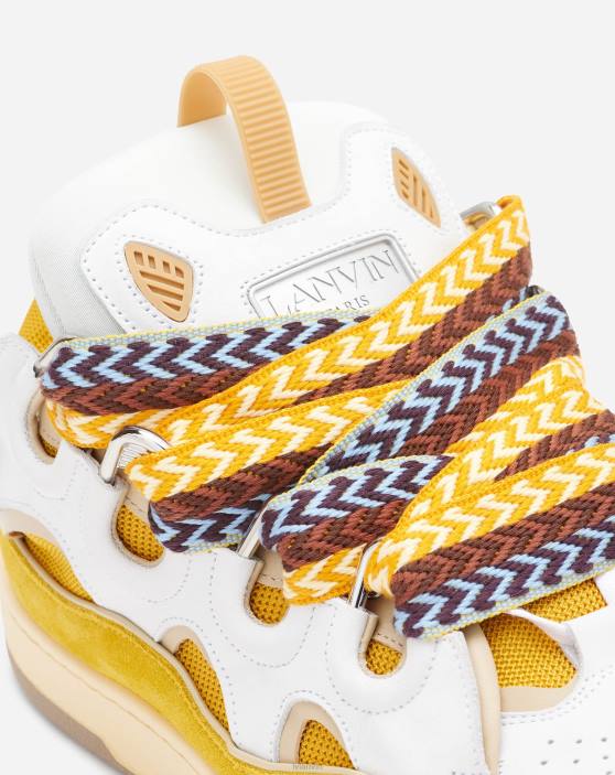 Lanvin vīriešiem ādas apmales kedas 40LF399 kurpes balts/dzeltens