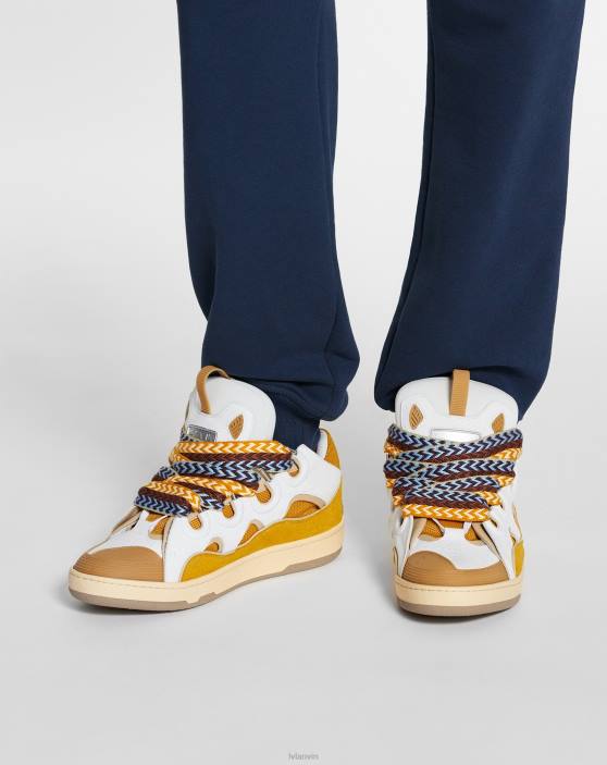 Lanvin vīriešiem ādas apmales kedas 40LF399 kurpes balts/dzeltens