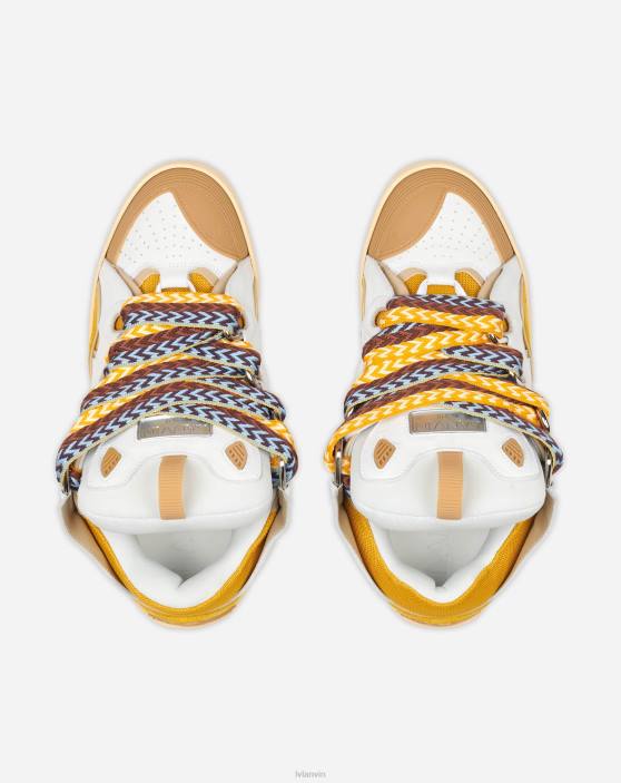 Lanvin vīriešiem ādas apmales kedas 40LF399 kurpes balts/dzeltens