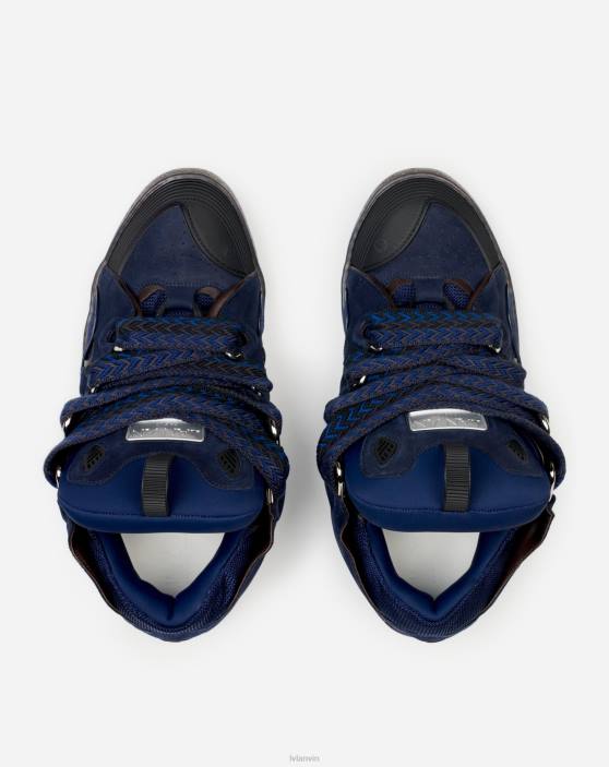 Lanvin vīriešiem ādas apmales kedas 40LF405 kurpes tumši zils