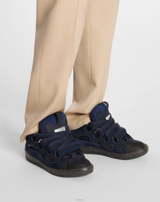 Lanvin vīriešiem ādas apmales kedas 40LF405 kurpes tumši zils