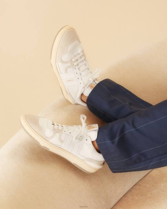 Lanvin vīriešiem ādas māla kedas ar zemu augšdaļu 40LF445 kurpes balts