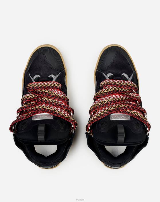 Lanvin vīriešiem ādas un mirdzumu tehniskā materiāla apmales kedas 40LF398 kurpes melns