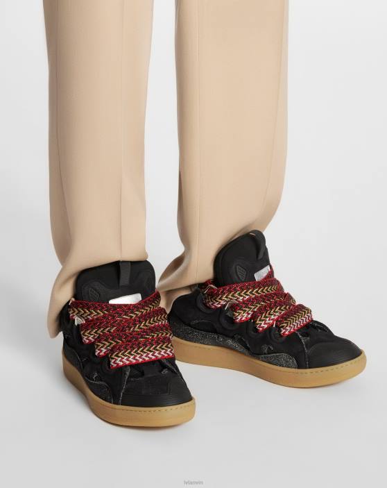 Lanvin vīriešiem ādas un mirdzumu tehniskā materiāla apmales kedas 40LF398 kurpes melns