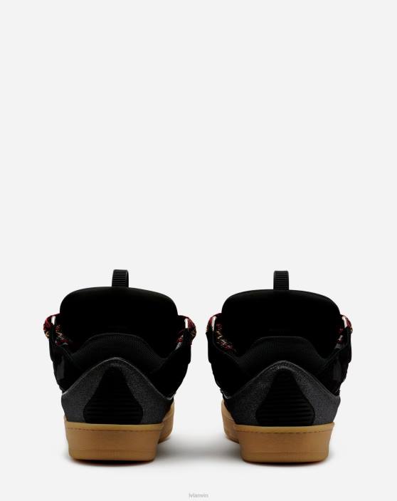 Lanvin vīriešiem ādas un mirdzumu tehniskā materiāla apmales kedas 40LF398 kurpes melns