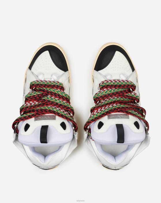 Lanvin vīriešiem ādas un mirdzumu tehniskā materiāla apmales kedas 40LF400 kurpes balts