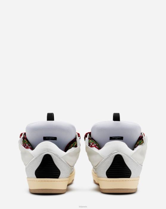 Lanvin vīriešiem ādas un mirdzumu tehniskā materiāla apmales kedas 40LF400 kurpes balts