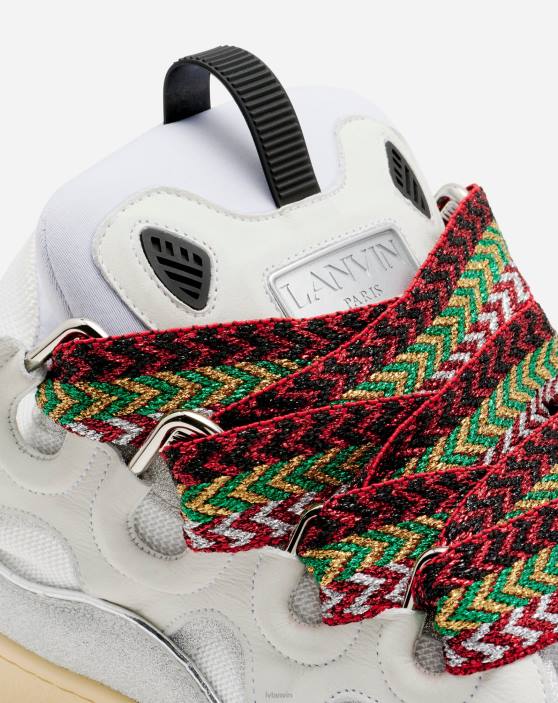 Lanvin vīriešiem ādas un mirdzumu tehniskā materiāla apmales kedas 40LF400 kurpes balts