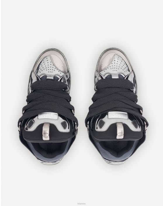 Lanvin vīriešiem metāliskas ādas apmales kedas 40LF384 kurpes Sudrabs